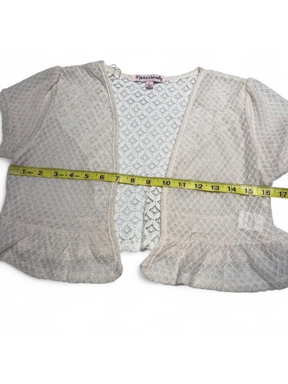 Vintage Y2K Crochet Bolero Cardigan Shrug Juniors Large Ruffle Festival Summer - Picture 6 of 7